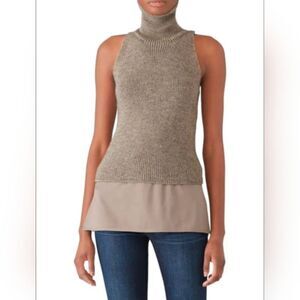 Kaufman Franco Knit Brown Wool Alpaca Turtleneck Sleeveless Zipper Top Size L
